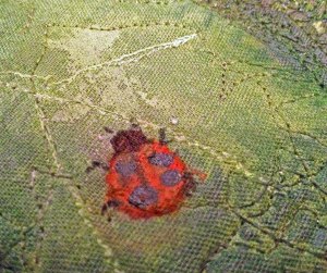 IMG_Ladybug quilt, landscape quilt, lady bug, hollyhock quilt