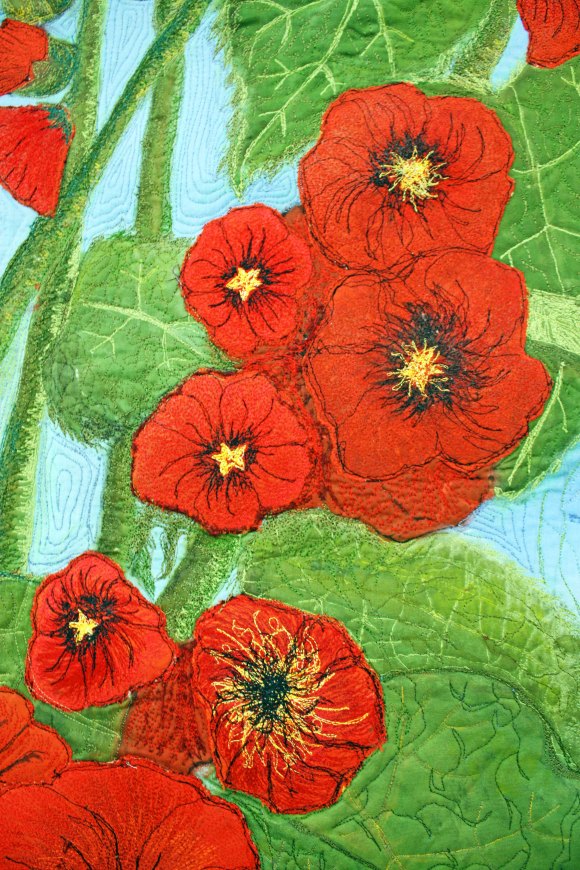 Barbara Harms Fiber Art contemporary floral art quilt